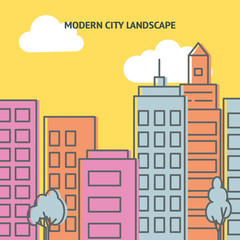 Fototapeta premium Bright vector card template with city street in thin line style