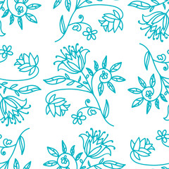 Floral seamless pattern with branches and leaves. Vector illustration.