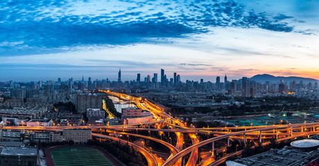 Modern city panorama with highway in Nanjing, China