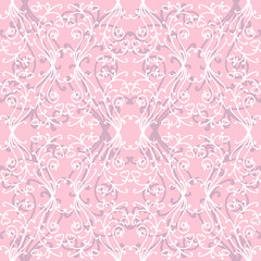 Floral damask seamless pattern with branches and flowers. Vector illustration.