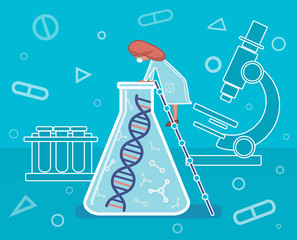 Genome sequencing, DNA, DNA research, scientist in the laboratory, medicine, illustration, vector.