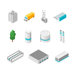 Factory Set Isolated on a White Background 3d Isometric View. Vector