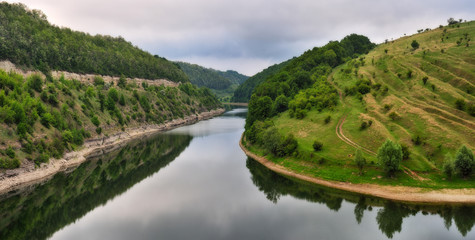 picturesque sunrise over the river canyon. spring morning