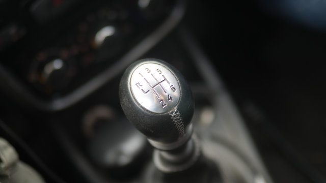 gear lever of manual gearbox, close up, selected focus