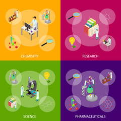 Science Chemical Pharmaceutical Concept Banner Set 3d Isometric View. Vector