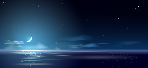 Obraz premium Background night and month above sea
