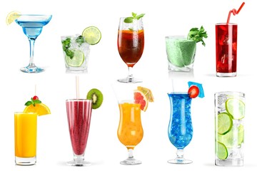Set of classic alcohol cocktails isolated on white background