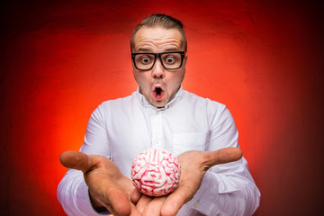 Crazy teacher or scientist with brain