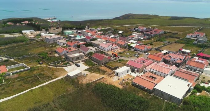 Aerial shot of Traditional architecture in a Erkan community, Penghu, Taiwan. 