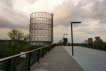 The Gas holder, sometimes called a Gasometer, in the Ostiense district on Tiber river, beside...