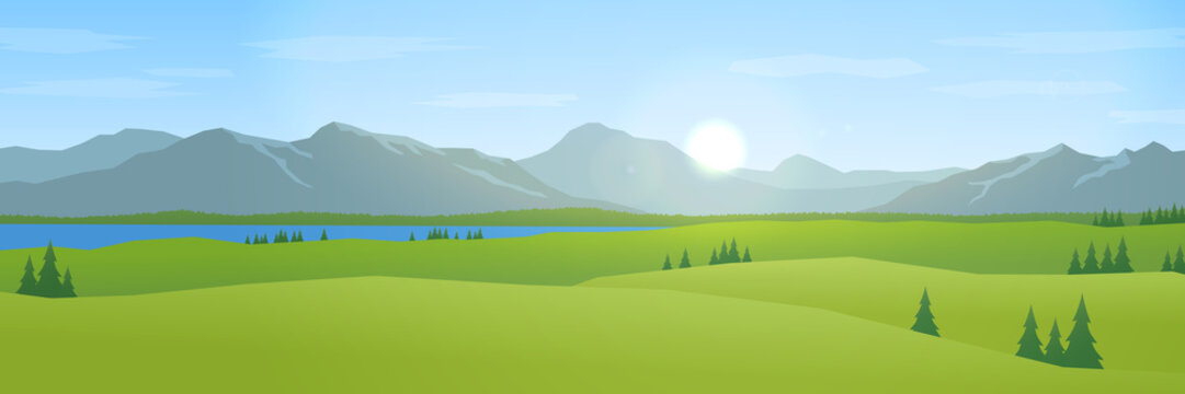 mountains and hills landscape flat design panorama