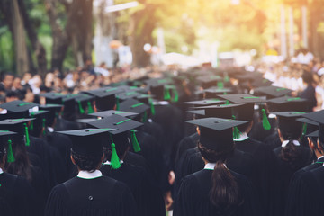 backside graduation hats during commencement success graduates of the university, Concept education...