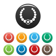 Gemstone fashion necklace icons set 9 color vector isolated on white for any design