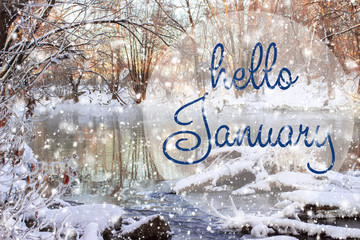HELLO JANUARY greeting card. Winter holidays concept. © mars58
