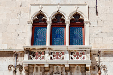 Fototapeta na wymiar Old building, balcony, stained glass, Croatia, Europe