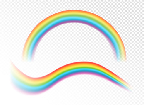Vector illustration of realistic rainbows on the transparent white background.