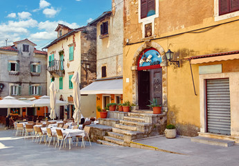 Lovran, Croatia. Central area of ancient old town with vintage