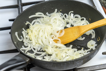 Fry onions in a frying pan. Place for your text.