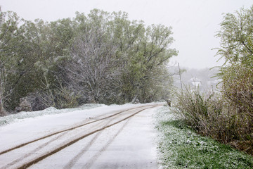 Snowy rural road
