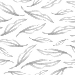 Seamless abstract graphic pattern of leaves, feathers.