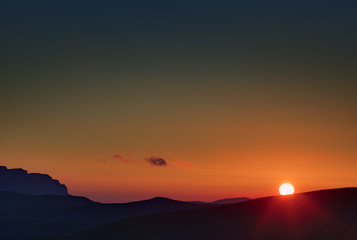 Early morning. Dawn over the mountains of the North Caucasus in Russia.