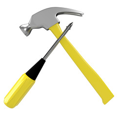 Hammer and screwdriver isolated on white background. 3D rendering