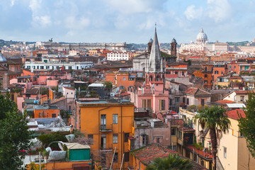 Cityscape of old Rome, Italy, roof and domes