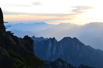 Beautiful sunrise at Huangshan Yellow mountain in Anhui province, China, Asian landscape