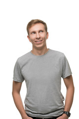 Fototapeta premium Fair handsome man in t-shirt isolated portrait