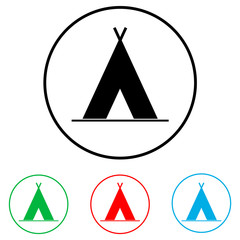 A tent icon logo on a white background