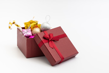 gift present box with color ribbon on white background for christmas birthday special occasion