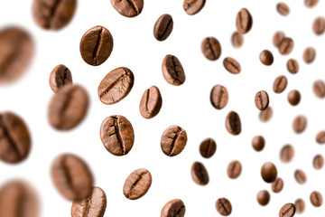 Coffee beans falling