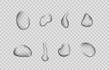 Pure clear water drops Realistic isolated set . Vector illustration