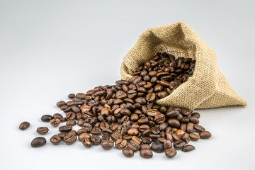 Coffee beans in sack bag