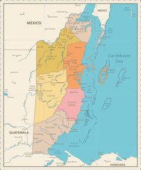 Belize Political Map Vintage Color