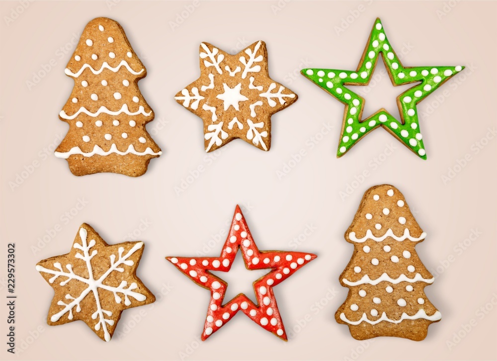 Poster Christmas Ginger and Honey cookies on isolated white background