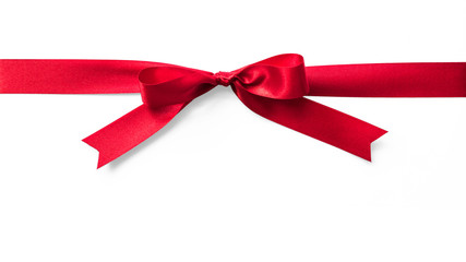 Red satin ribbon band stripe fabric bow isolated on white background with clipping path