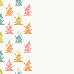 Leaflet with succulent bush and empty space. Succulent bush seamless pattern on white background. Vector illustration.