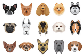 Obraz premium Dogs cartoon heads face emoticons vector set.