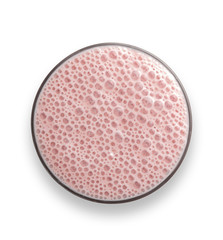 Glass of strawberry  Milkshake with frothy bubbles
