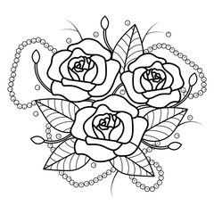 Vector illustration of three roses for coloring book 