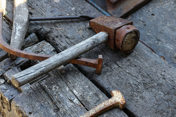 Set of old hand tools for carpenter and locksmith