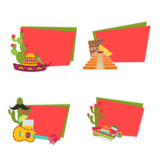 Vector flat Mexico attributes stickers with place for text set illustration