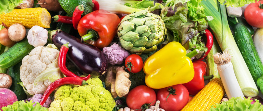 Different organic vegetables. Multicolored food background.