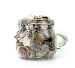 Coins in glass jar