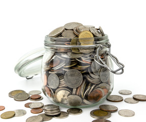 Coins in glass jar