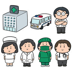 vector set of hospital and medical staff