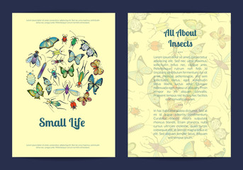 Vector hand drawn insects card or flyer template banner illustration