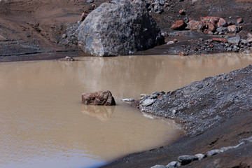 Mountain glacier lake. High mountain region Elbrus.