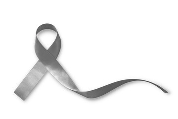 Brain cancer awareness grey color ribbon isolated on white background with clipping path